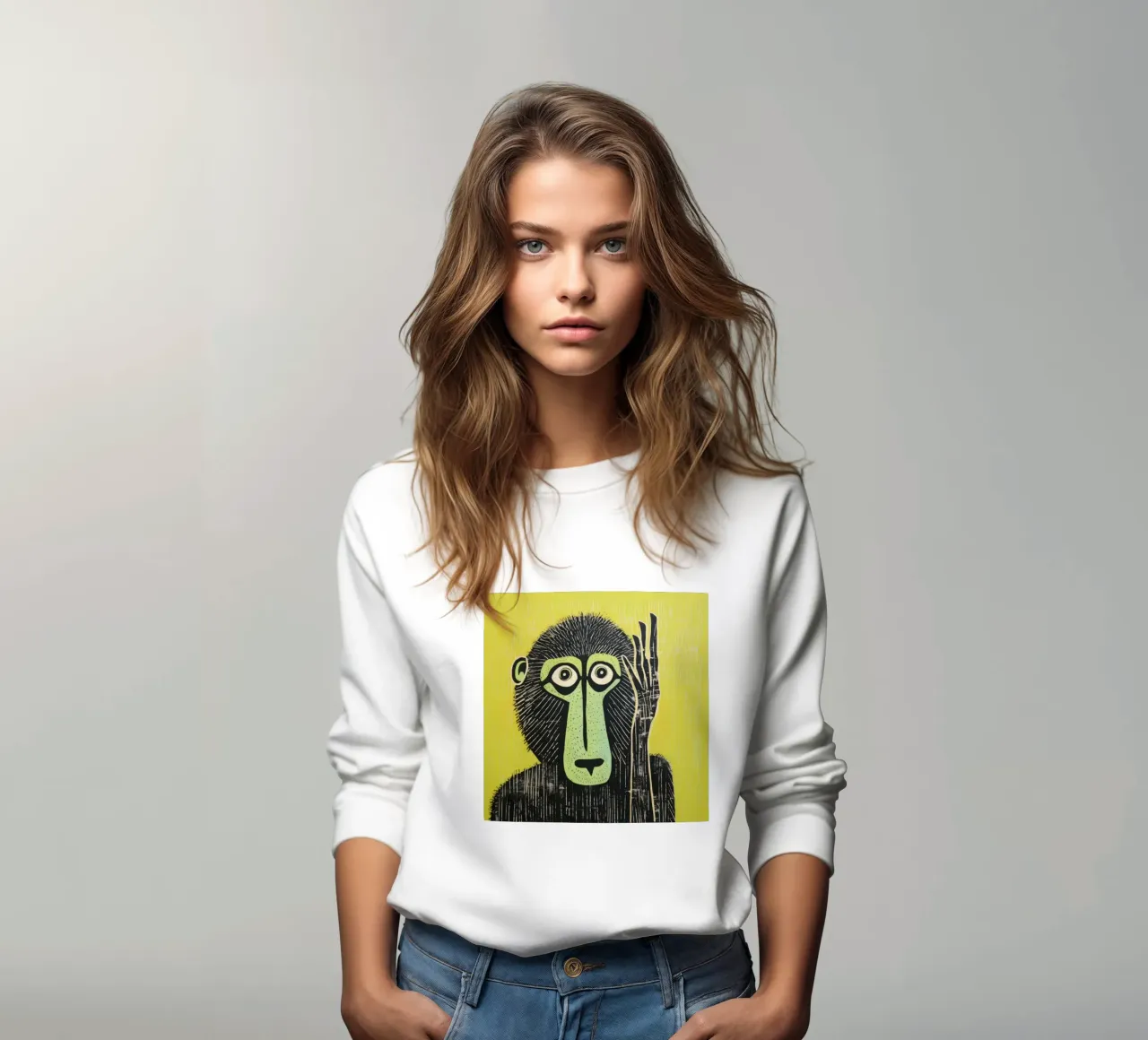 Babuino Verde 3 sudadera de Minimal Animal Art