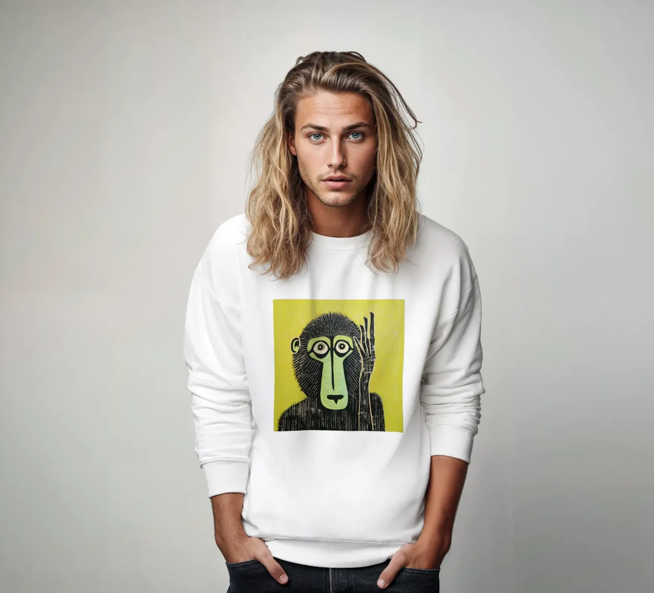 Babuino Verde 3 sudadera de Minimal Animal Art