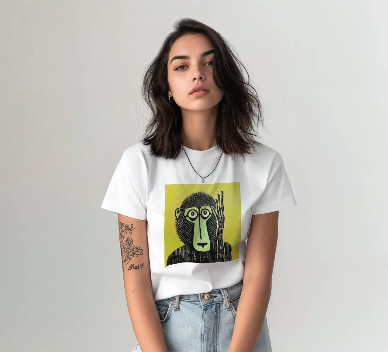 Green Baboon 3 t-shirt by Minimal Animal Art