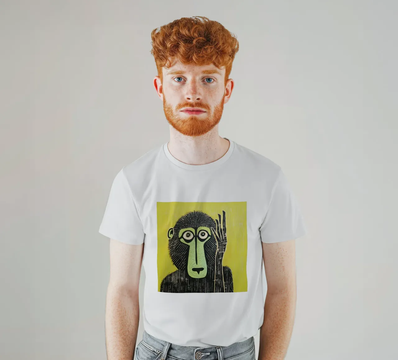 Babbuino verde t-shirt da Minimal Animal Art