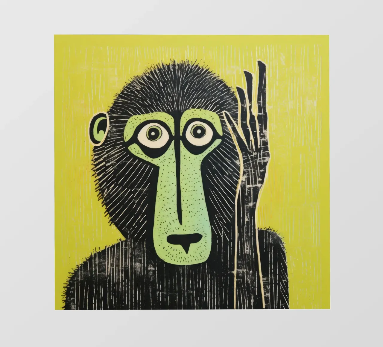 Babuino Verde 3 lámina retroiluminada de Minimal Animal Art