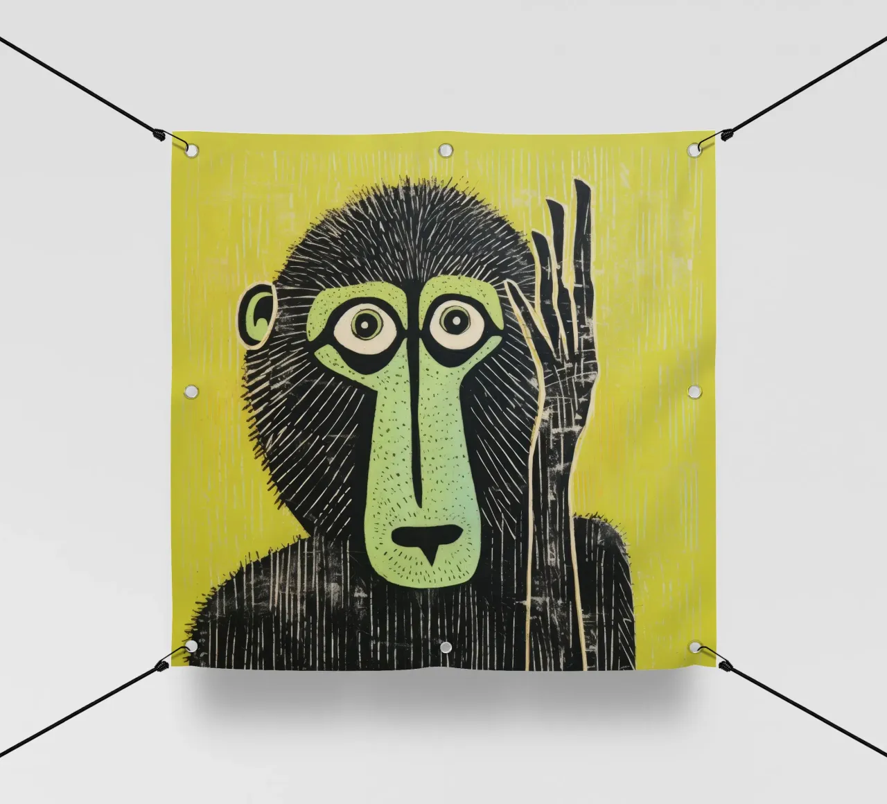Babbuino verde telo in pvc da Minimal Animal Art
