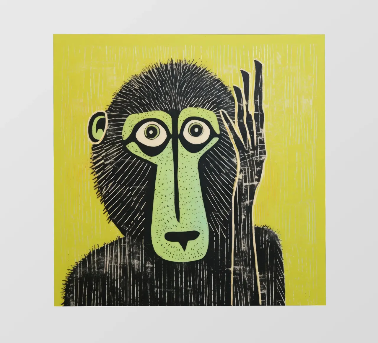 Babbuino verde telo in pvc da Minimal Animal Art