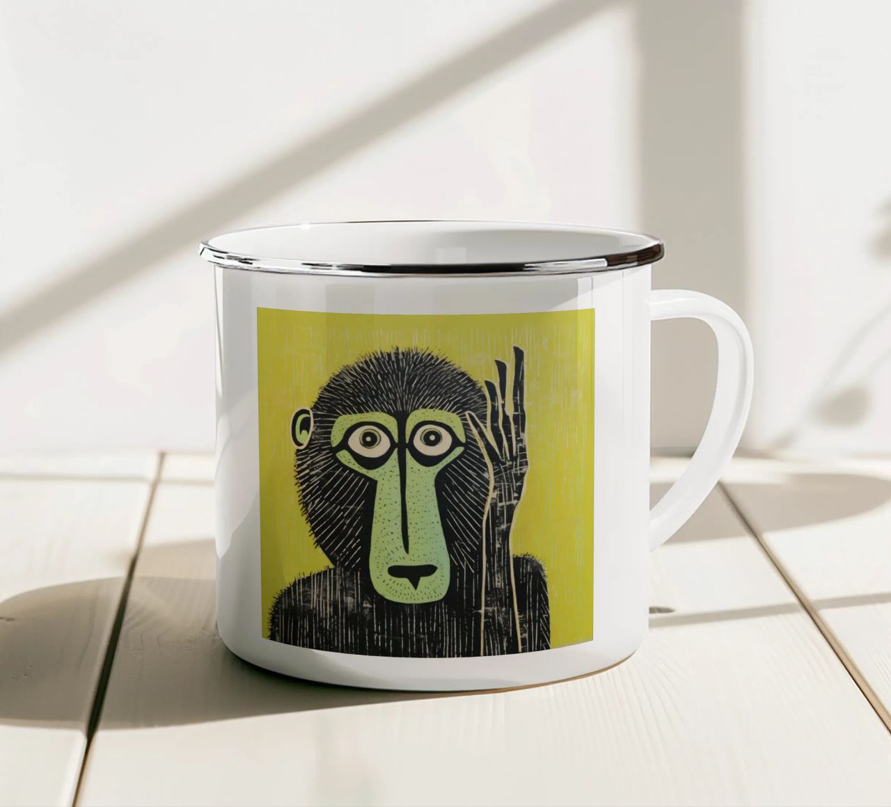 Babbuino verde 3 tazza in smalto da Minimal Animal Art