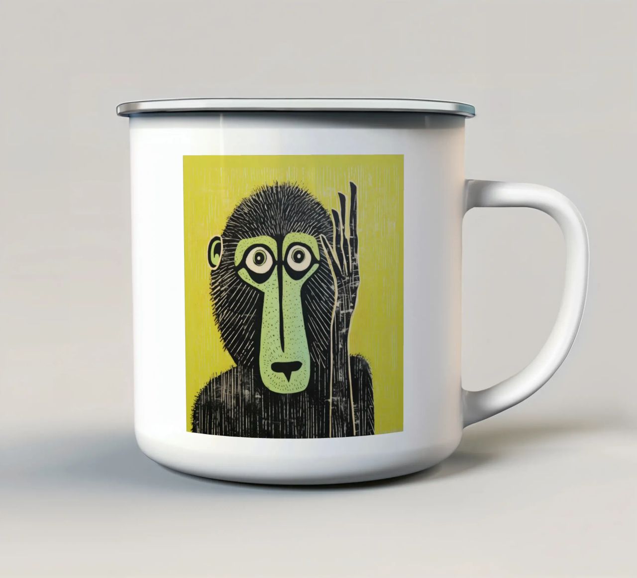 Babbuino verde 3 tazza in smalto da Minimal Animal Art