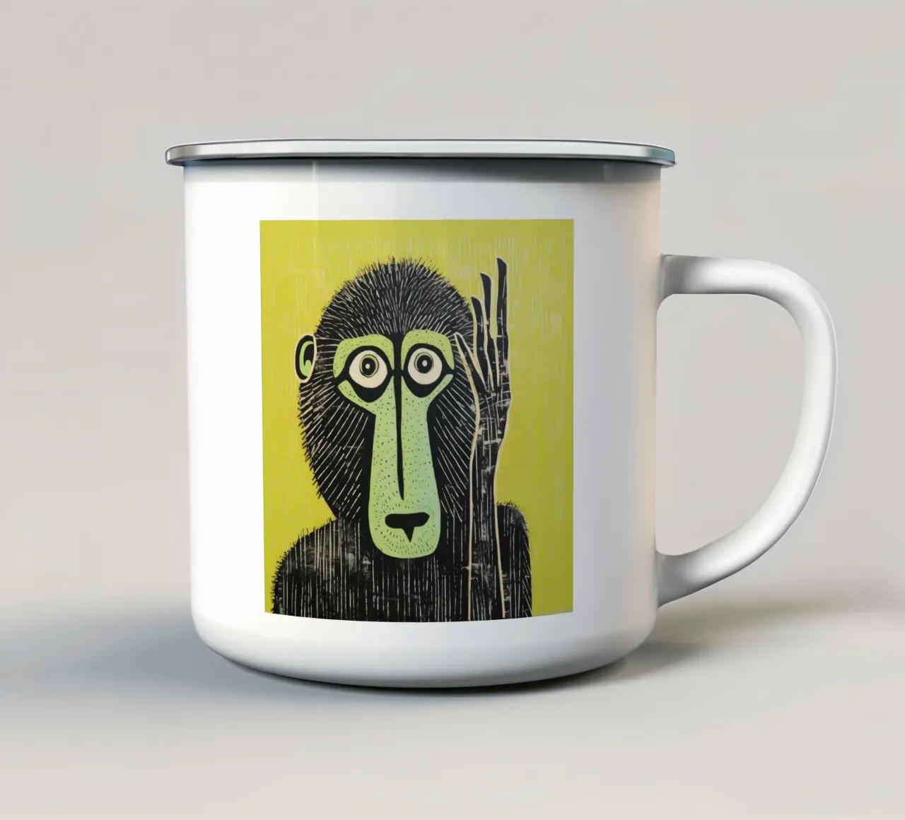 Grüner Pavian 3 Emaille Tasse von Minimal Animal Art