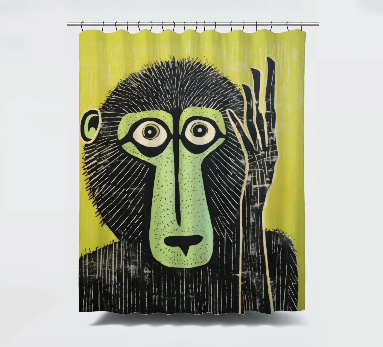 Babbuino verde 3 tenda da doccia da Minimal Animal Art