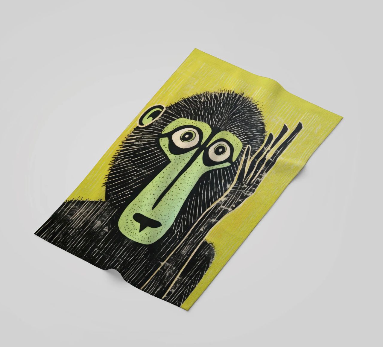 Babbuino verde 3 telo mare da Minimal Animal Art