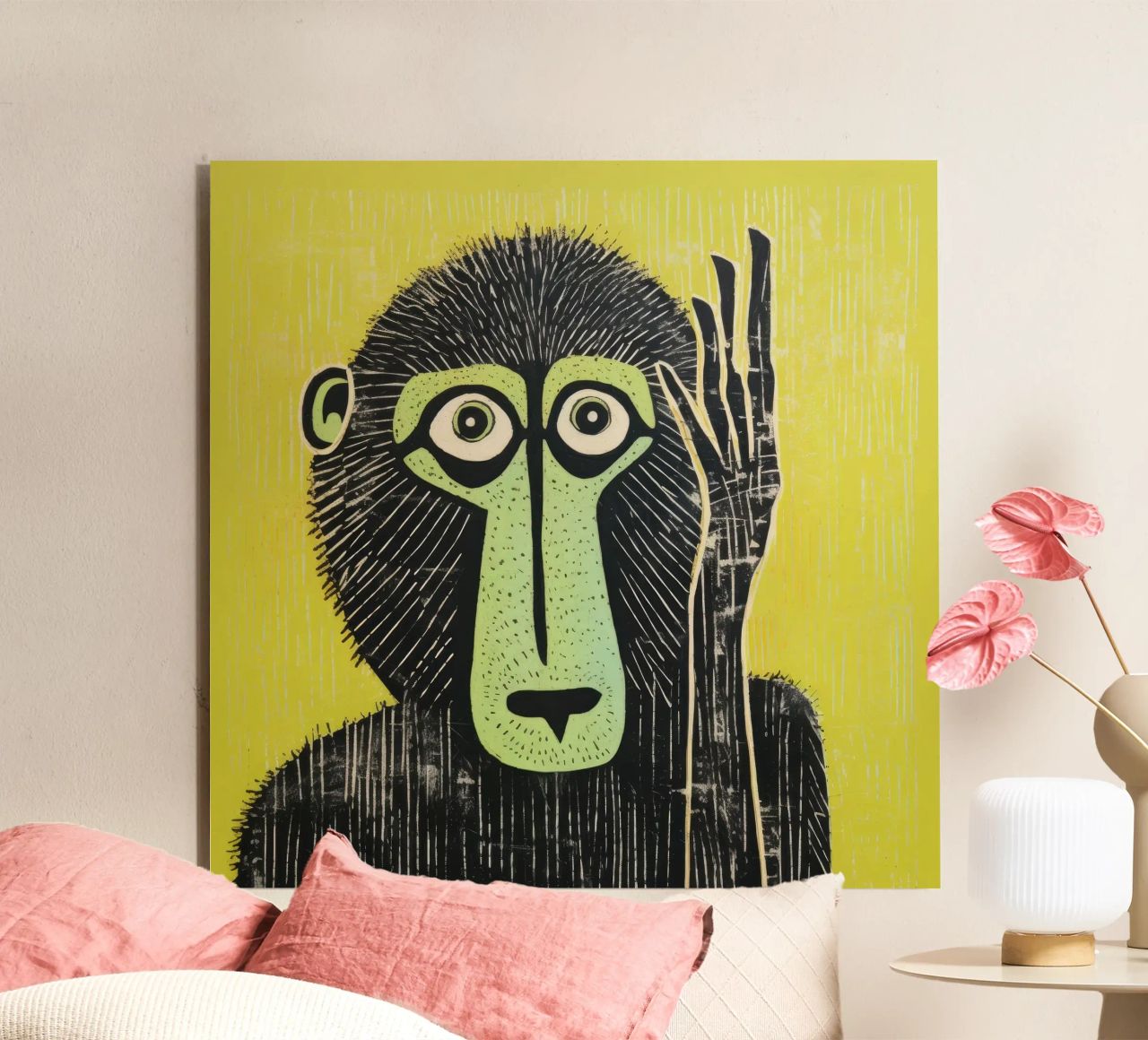 Babbuino verde 3 alluminio dibond da Minimal Animal Art