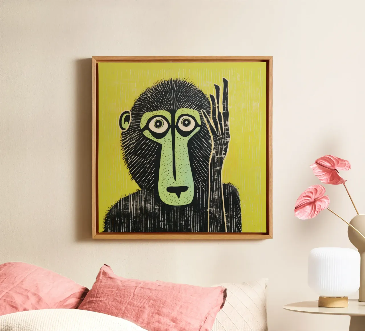 Babbuino verde 3 tela da Minimal Animal Art
