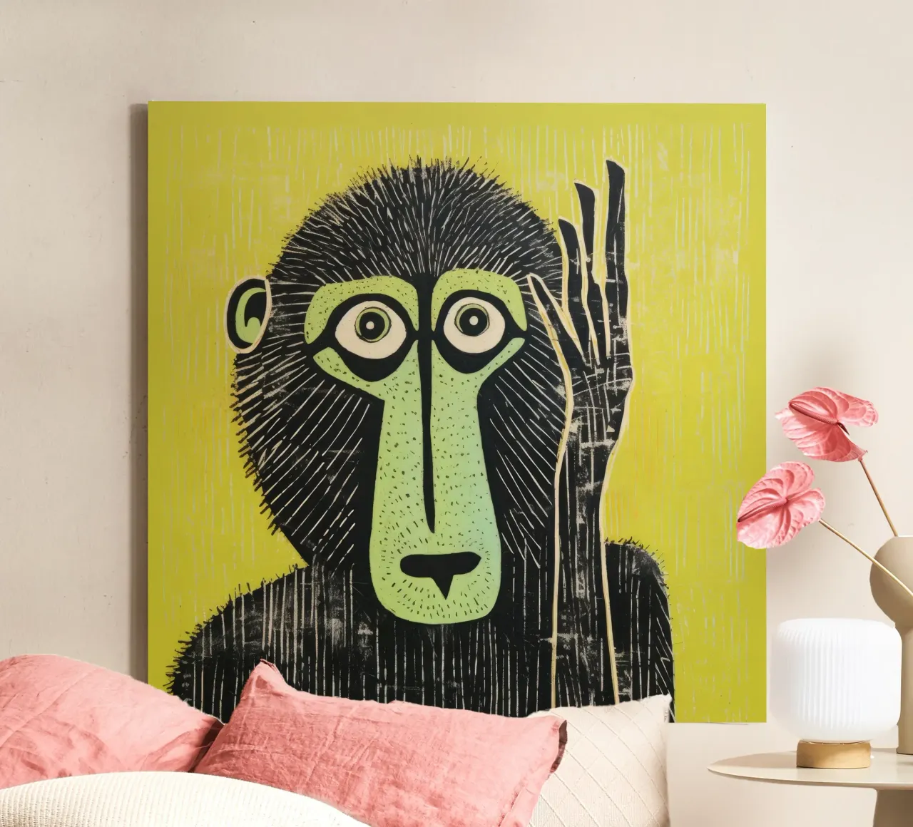 Babbuino verde 3 tela da Minimal Animal Art