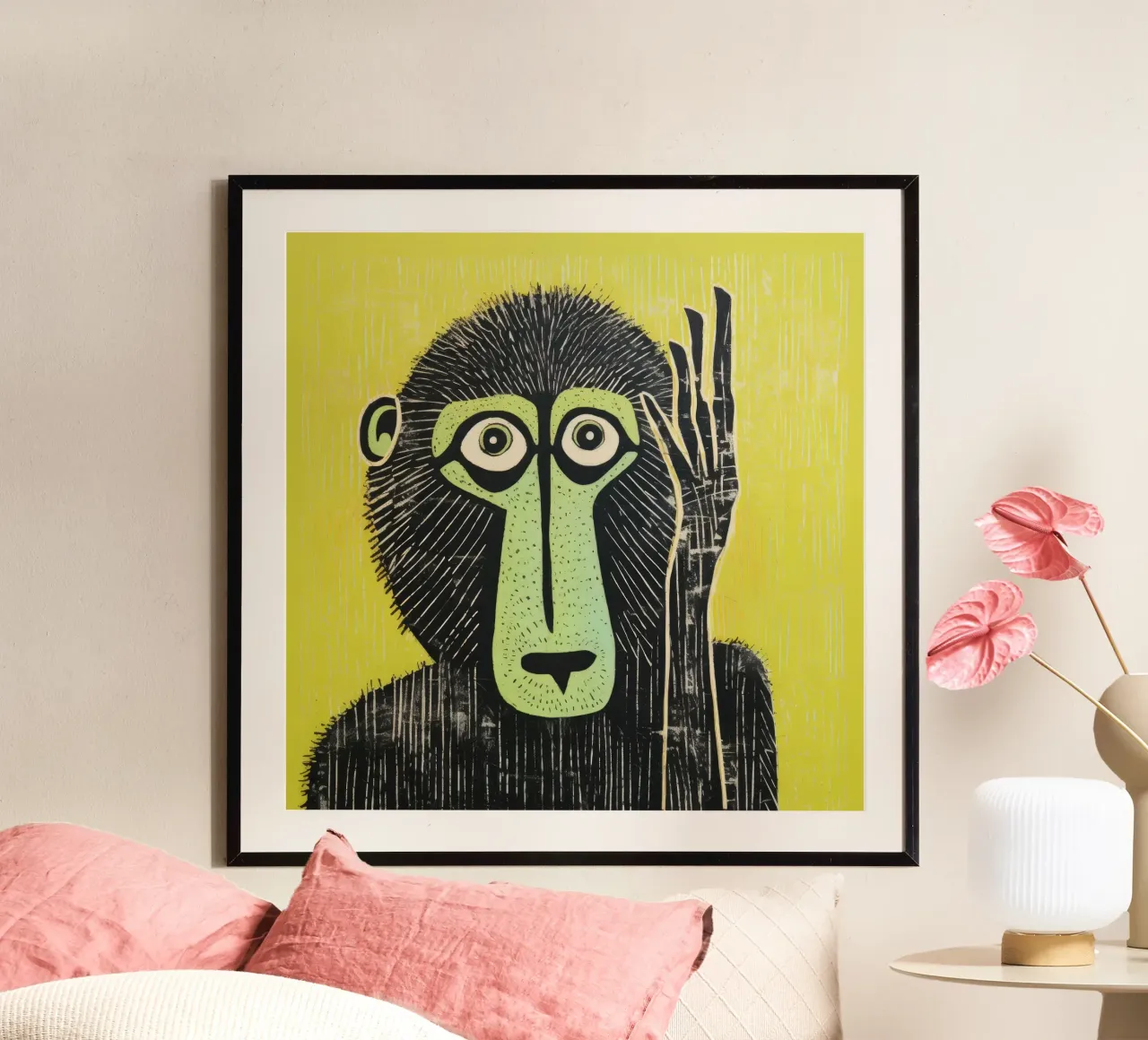 Babbuino verde 3 poster da Minimal Animal Art