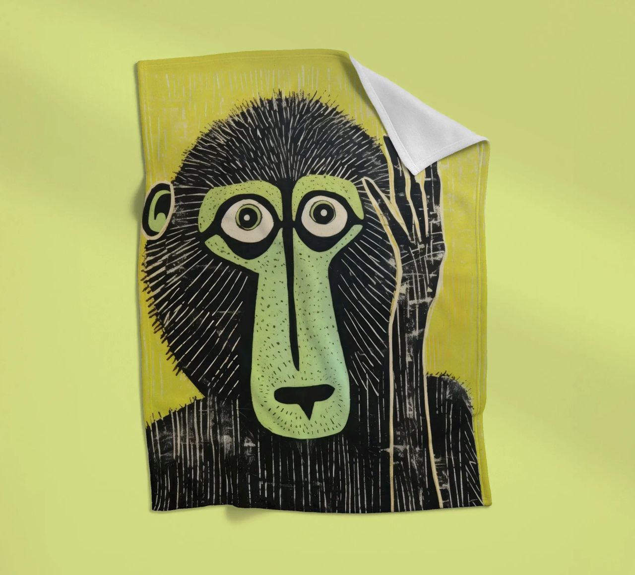 Babbuino verde 3 coperta in pile da Minimal Animal Art