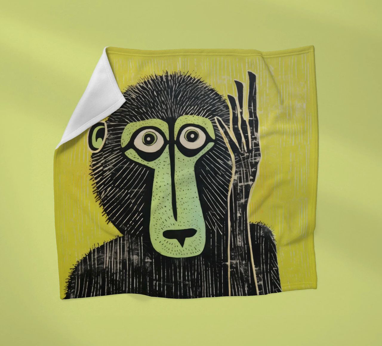 Babbuino verde 3 coperta in pile da Minimal Animal Art