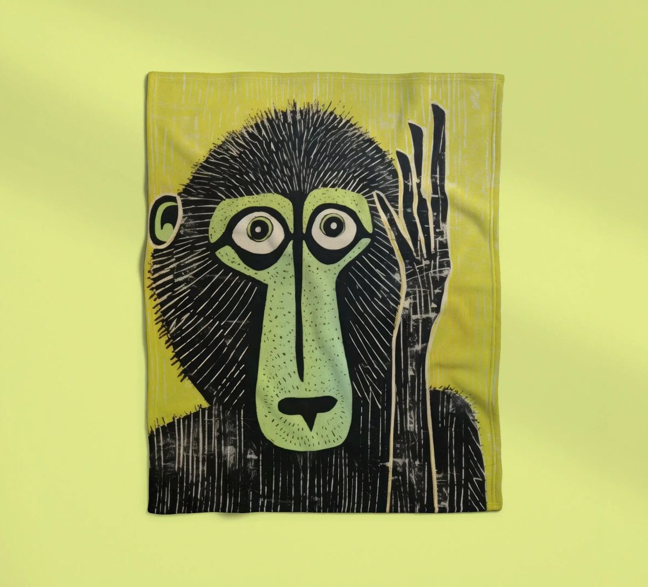 Babbuino verde 3 coperta in pile da Minimal Animal Art