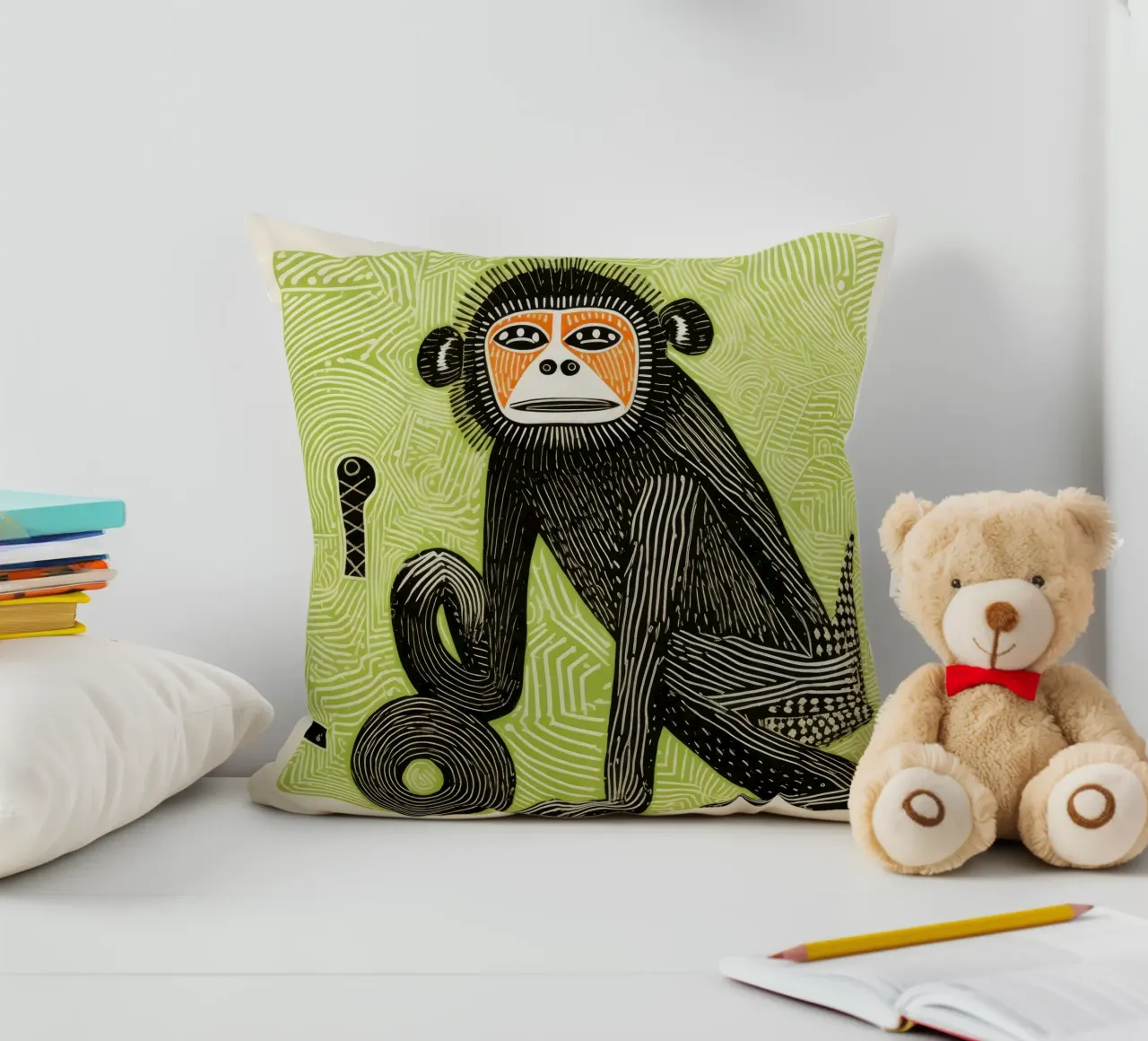 Babbuino verde cuscino da Minimal Animal Art