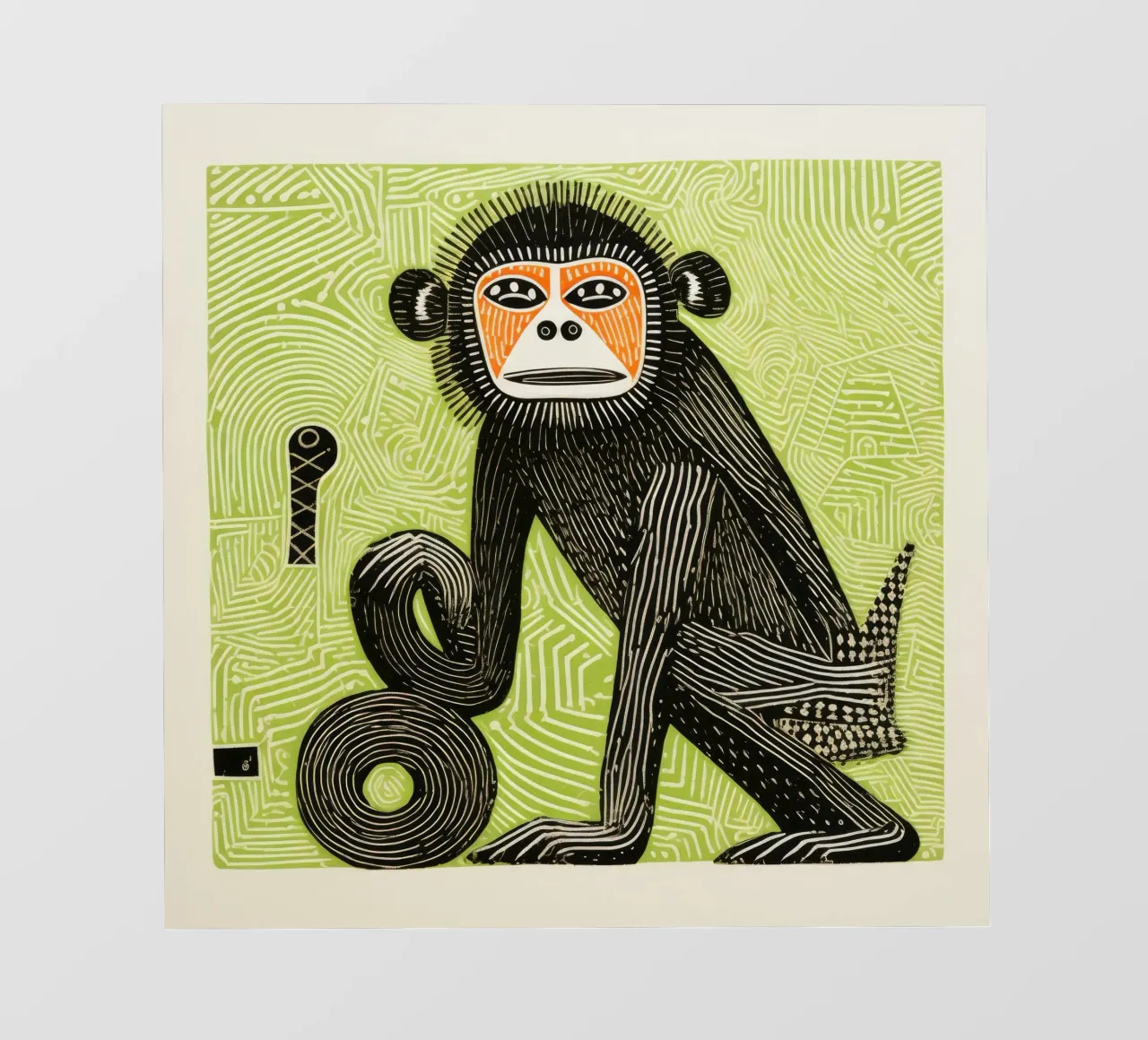 Babuino Verde 4 lámina retroiluminada de Minimal Animal Art