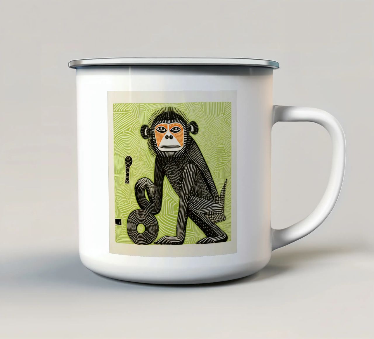 Babbuino verde 4 tazza in smalto da Minimal Animal Art