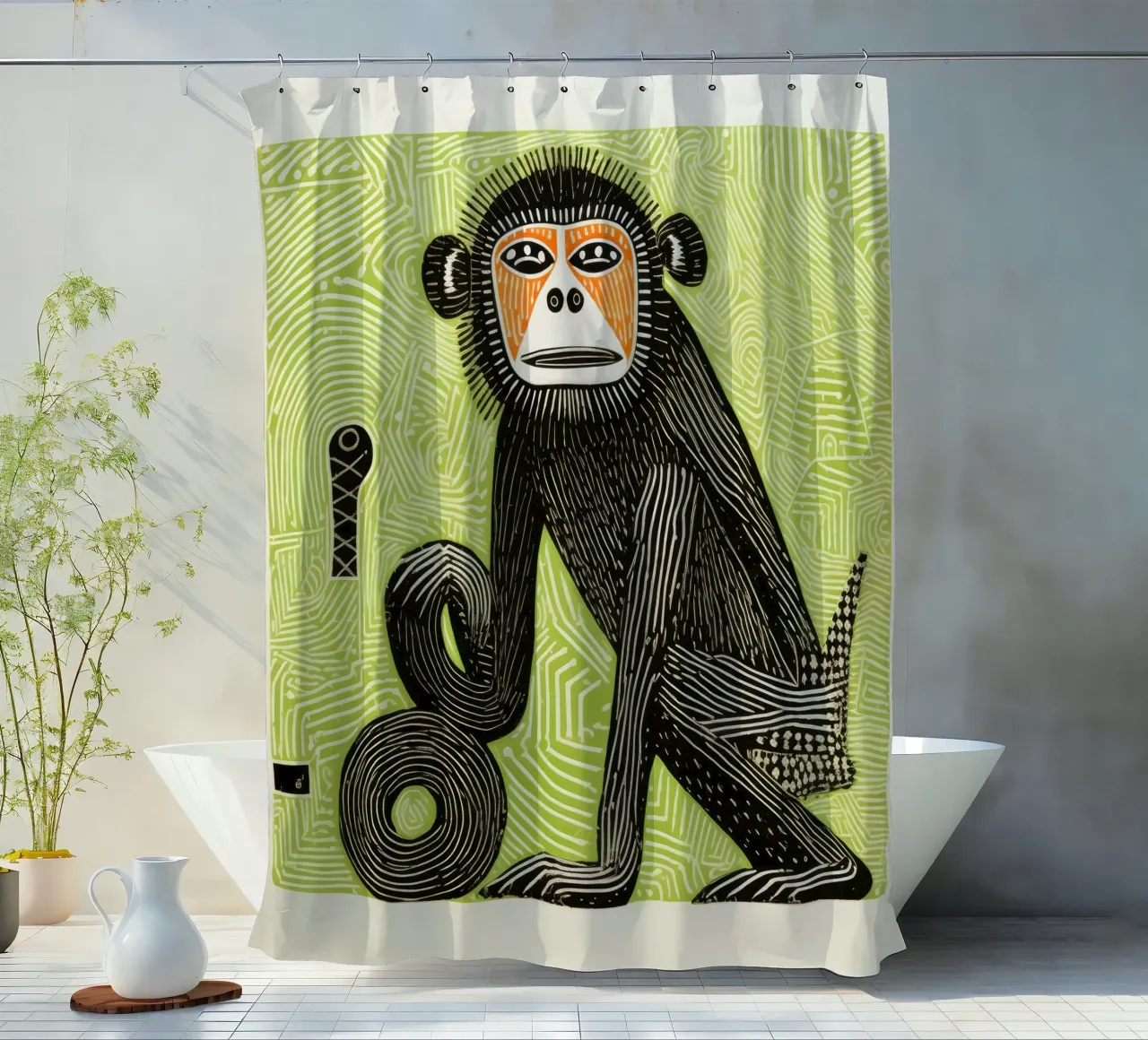 Babbuino verde 4 tenda da doccia da Minimal Animal Art
