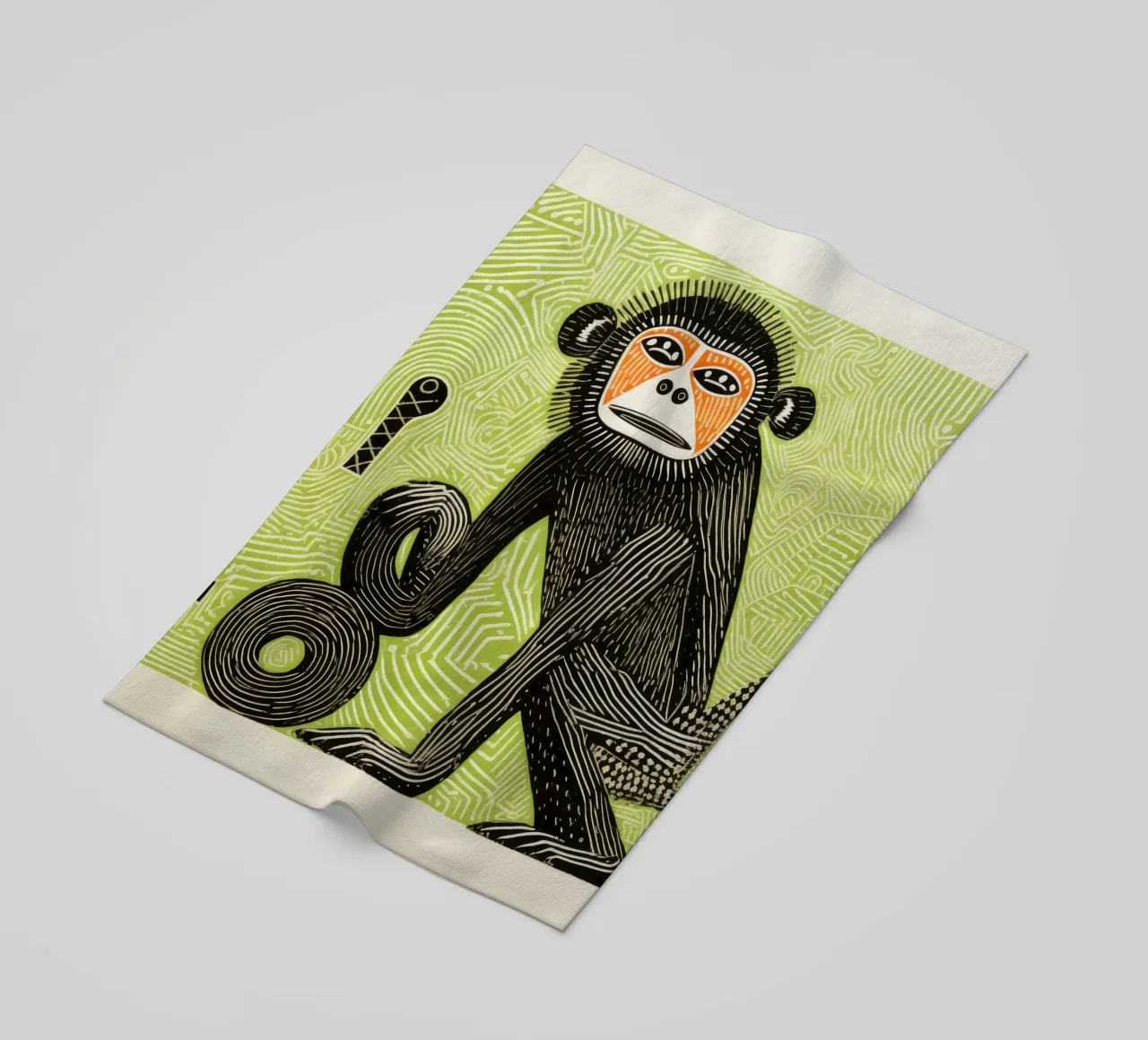 Babbuino verde 4 telo mare da Minimal Animal Art