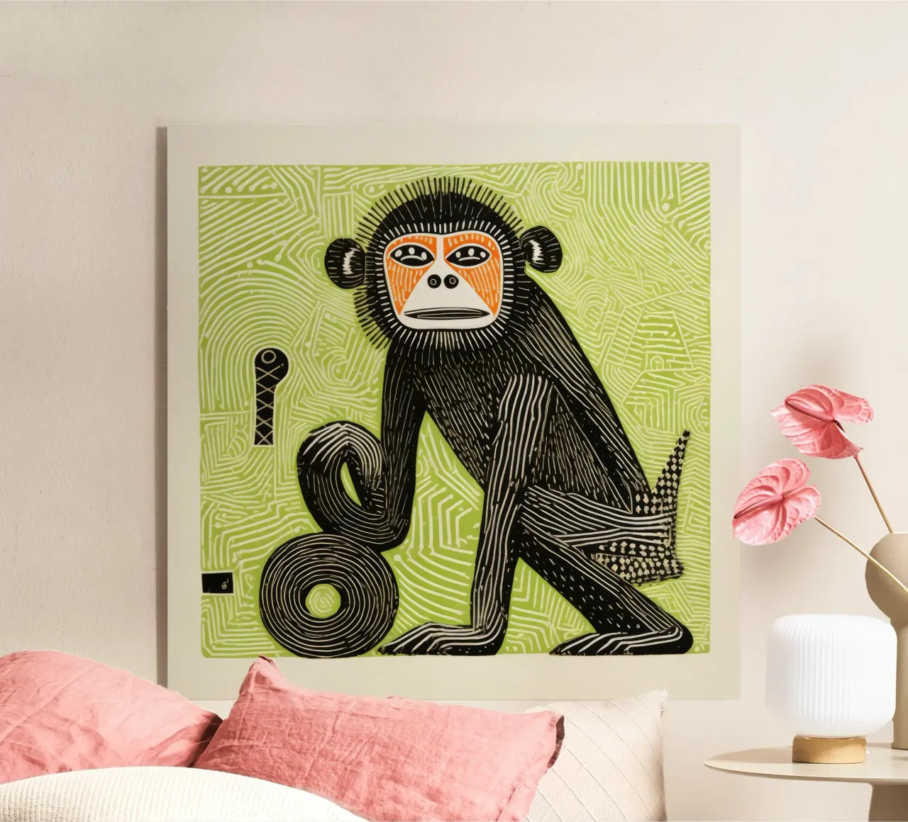 Green Baboon 4 acrylic glass by Minimal Animal Art