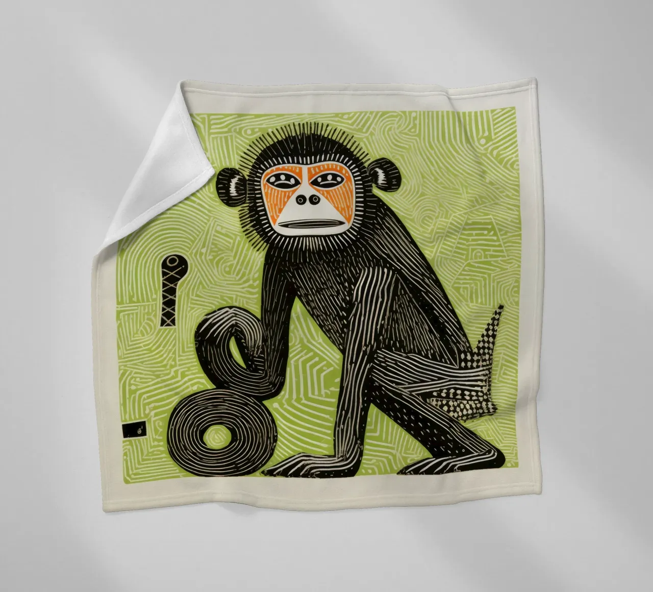 Babuino Verde 4 manta de franela de Minimal Animal Art