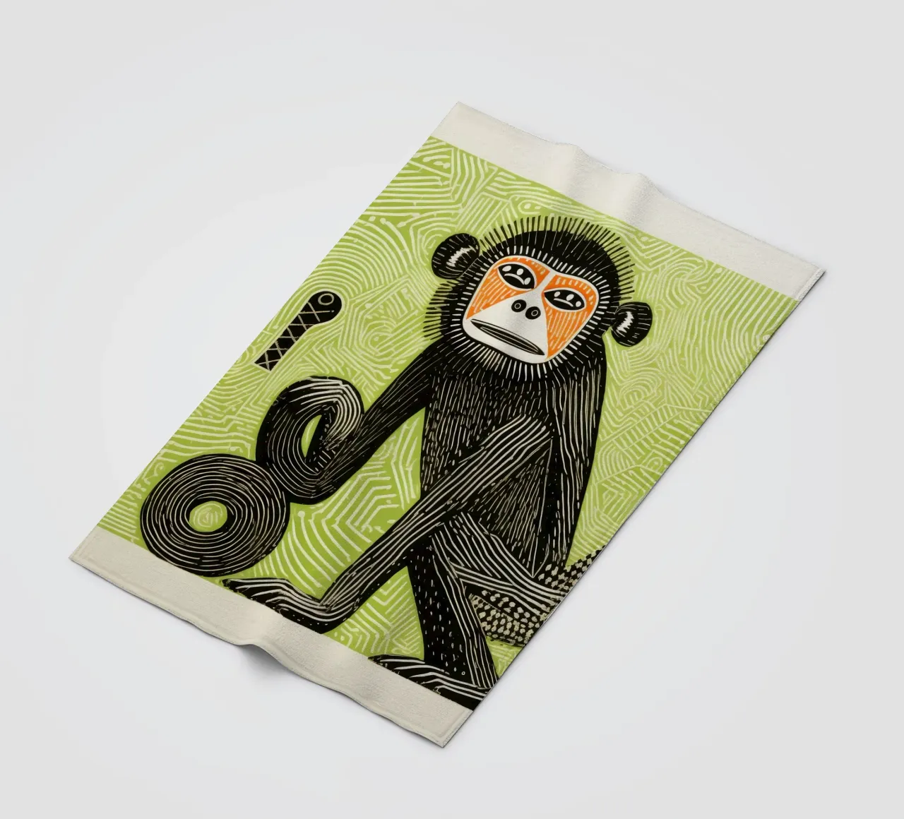 Babuino Verde 4 manta de franela de Minimal Animal Art