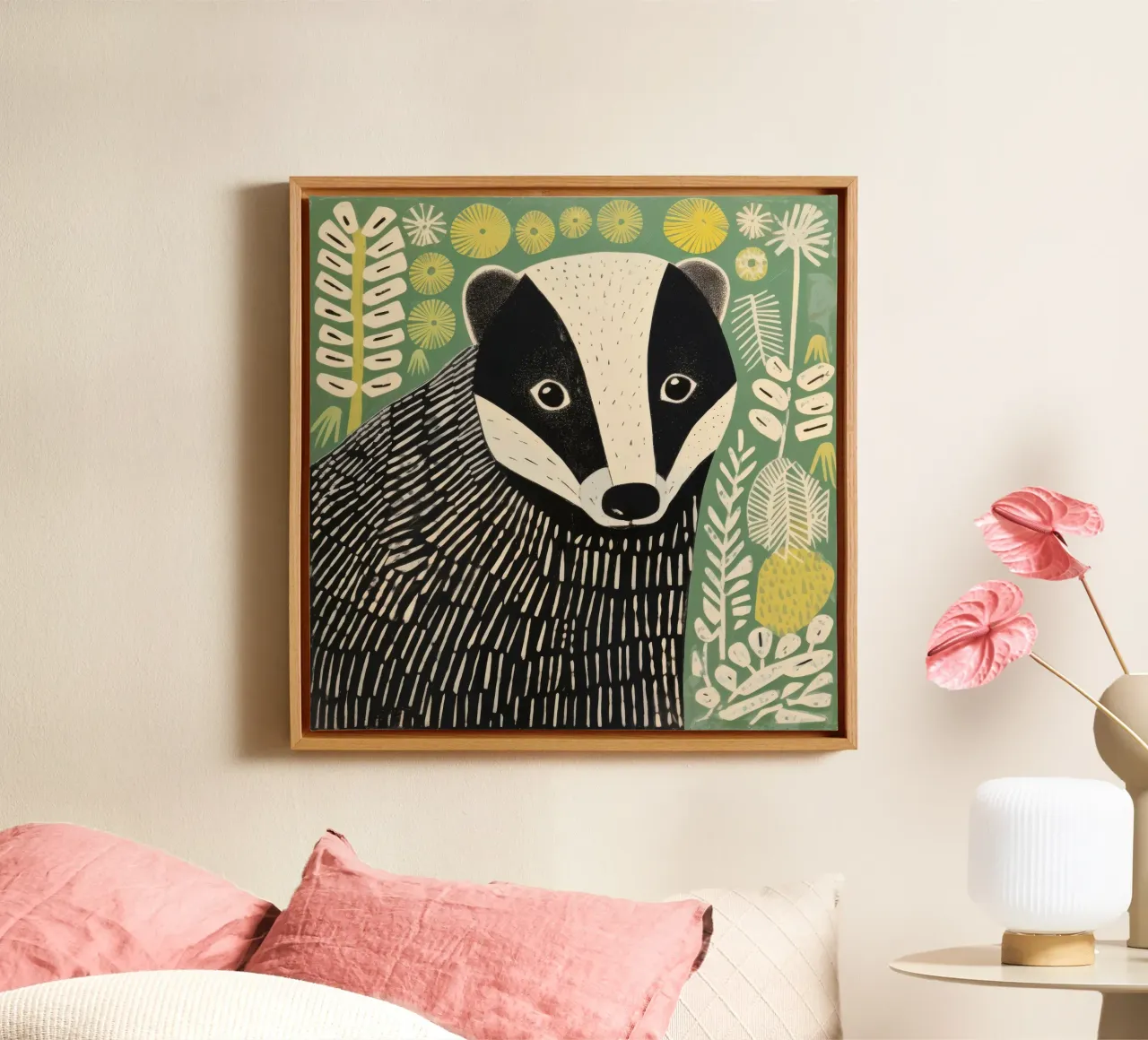 Groene das 3 canvas met Baklijst van Minimal Animal Art