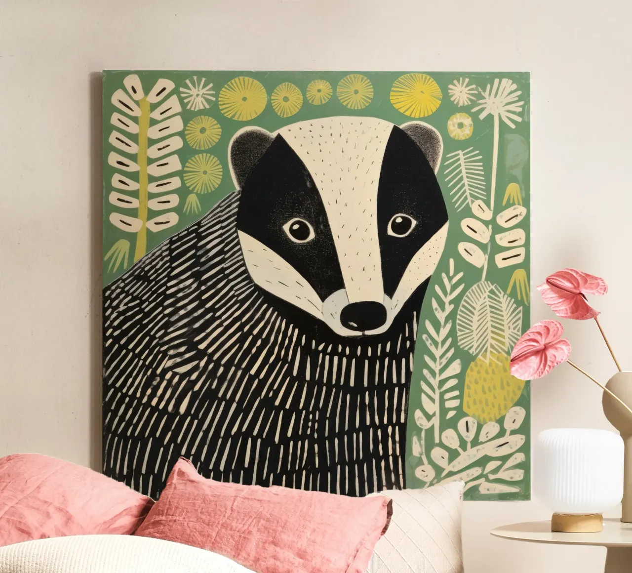 Groene das 3 canvas met Baklijst van Minimal Animal Art