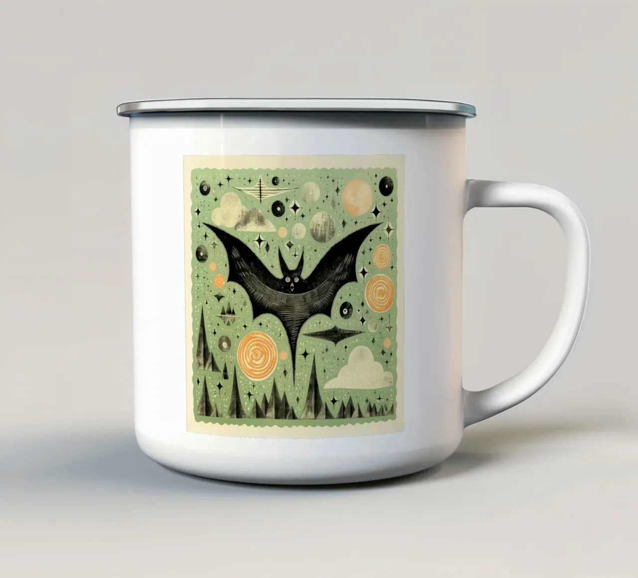 Pipistrello verde 1 tazza in smalto da Minimal Animal Art