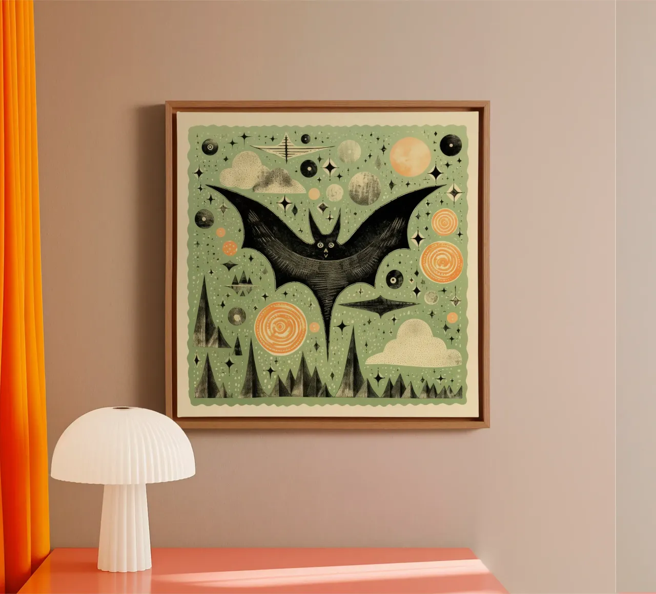 Pipistrello verde 1 tela con Cornice a cassetta da Minimal Animal Art
