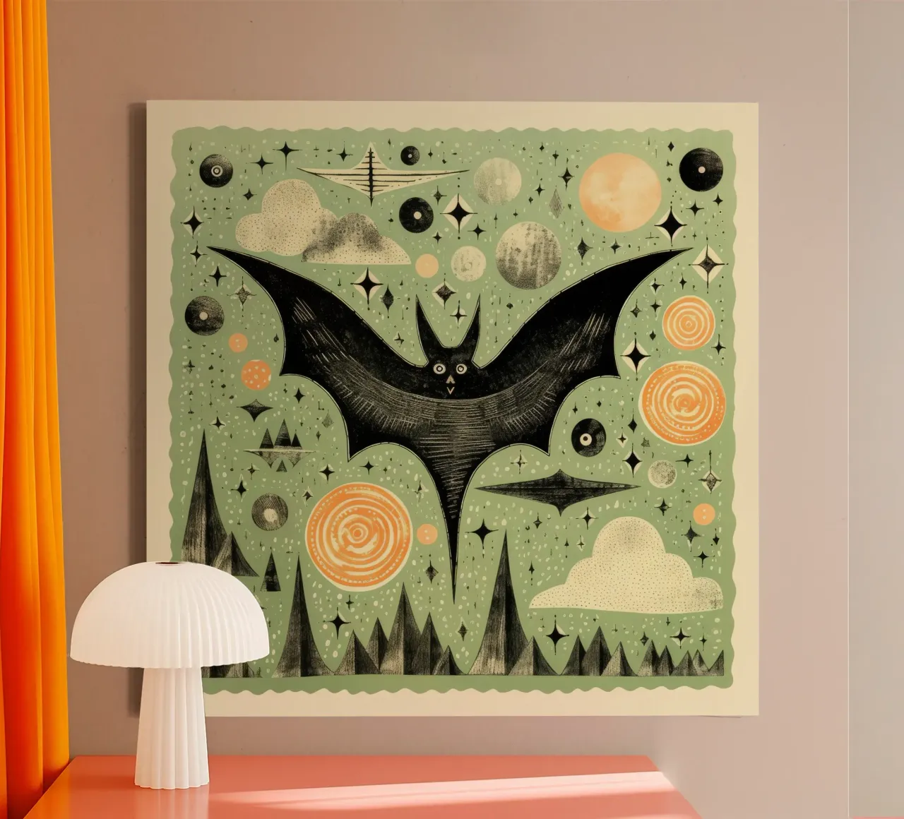 Pipistrello verde 1 tela con Cornice a cassetta da Minimal Animal Art