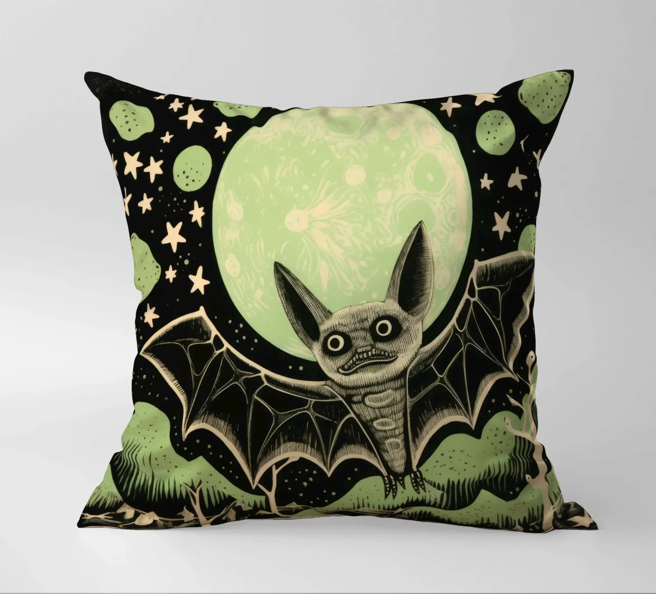 Pipistrello verde 2 cuscino da Minimal Animal Art