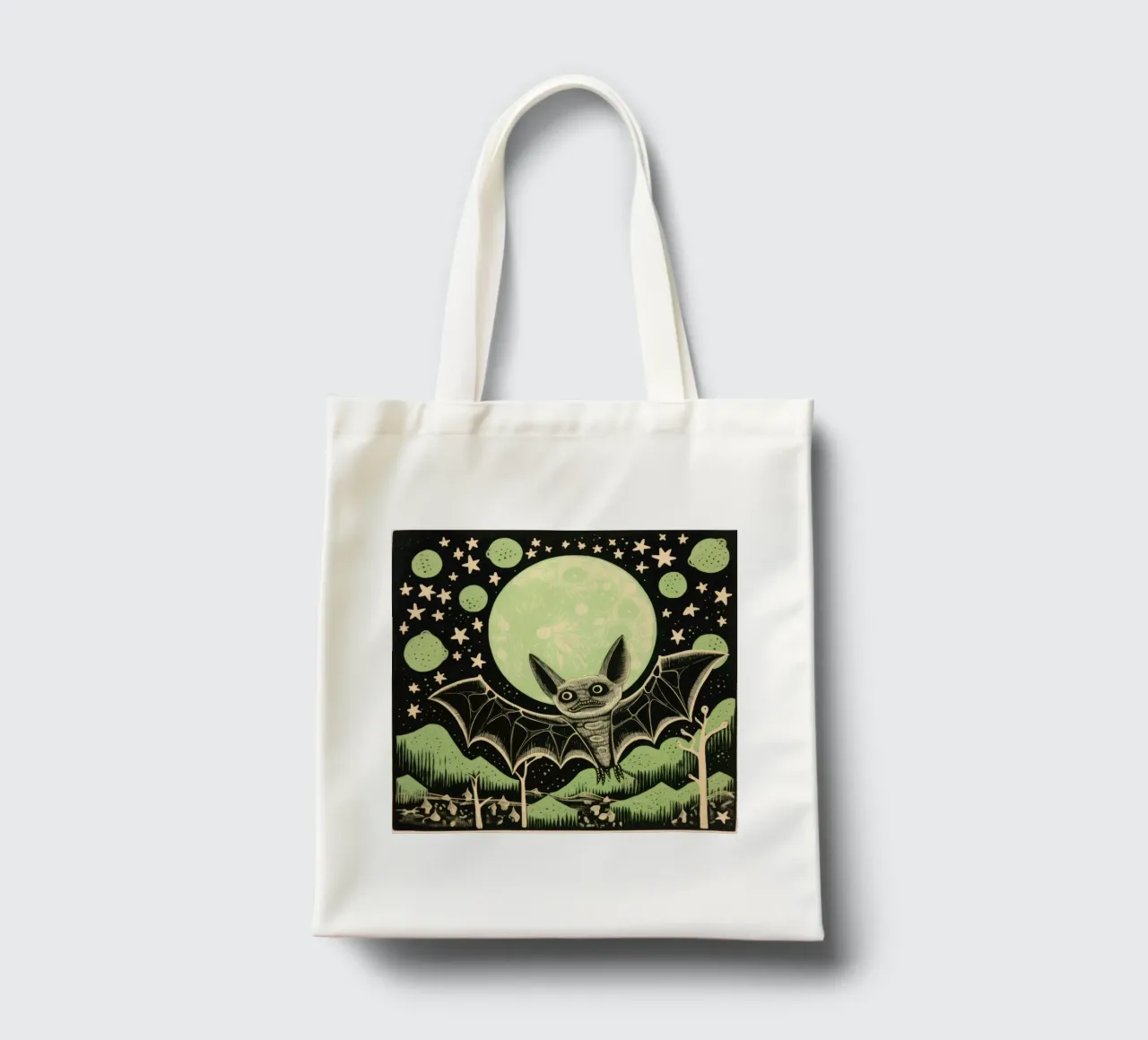 Pipistrello verde 2 borsa in juta da Minimal Animal Art