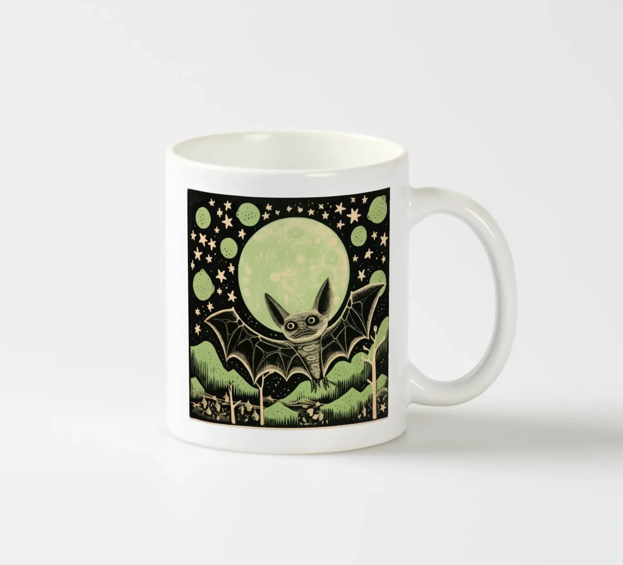 Pipistrello verde 2 tazza in ceramica da Minimal Animal Art