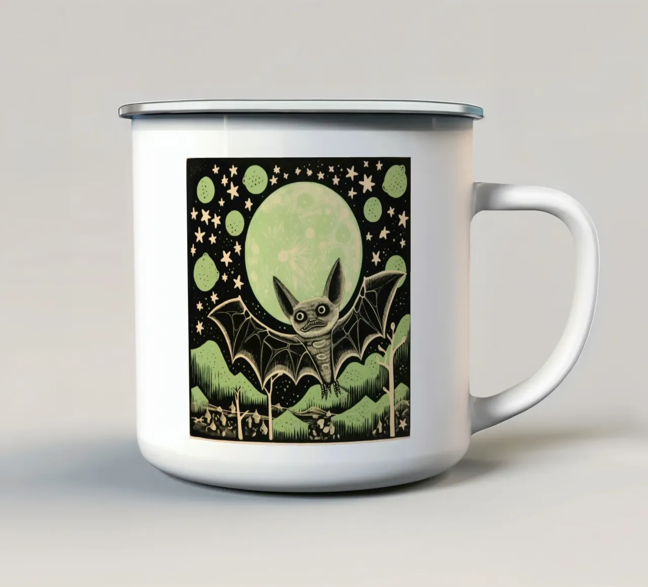 Pipistrello verde 2 tazza in smalto da Minimal Animal Art