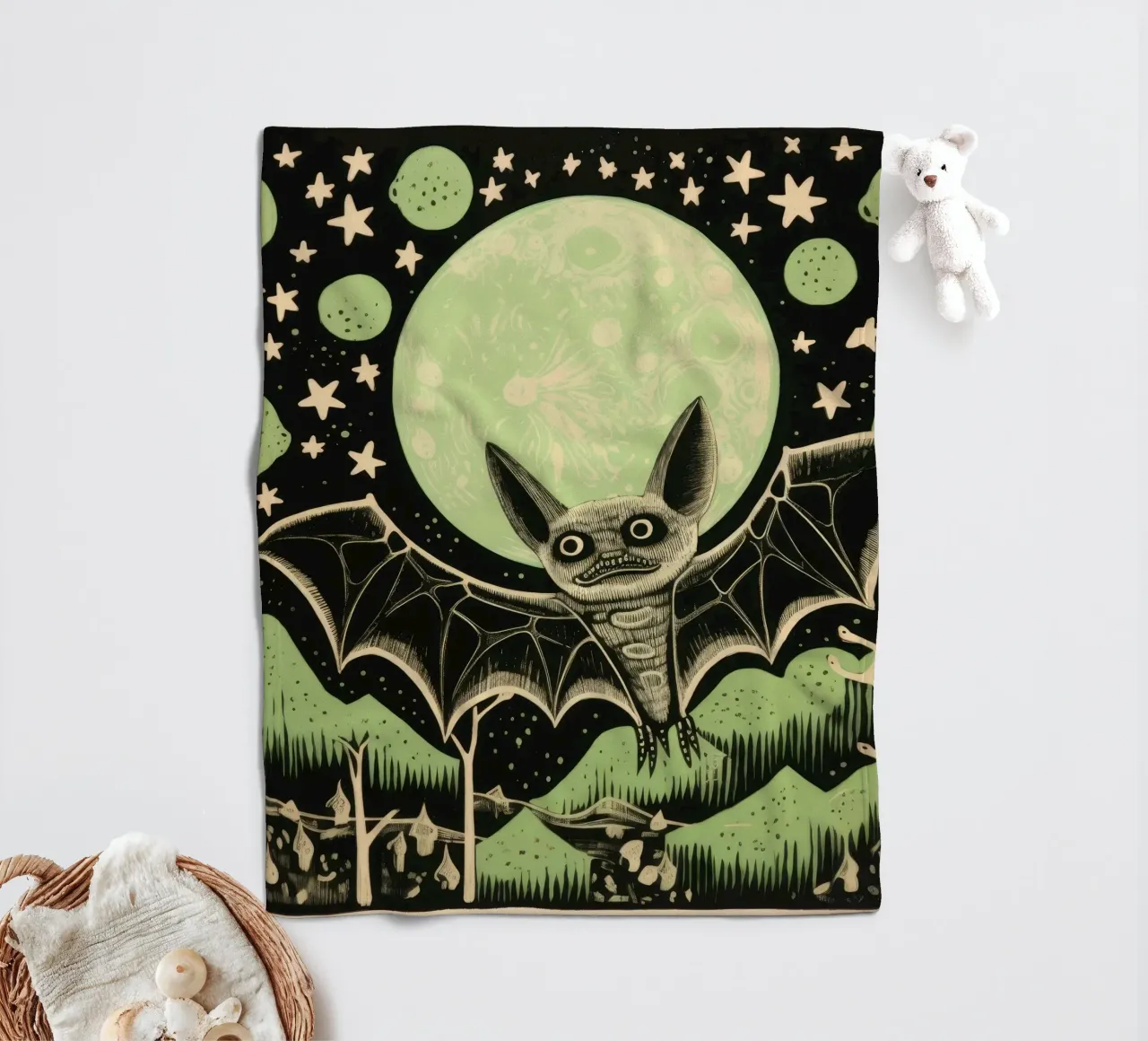 Pipistrello verde 2 coperta in pile da Minimal Animal Art