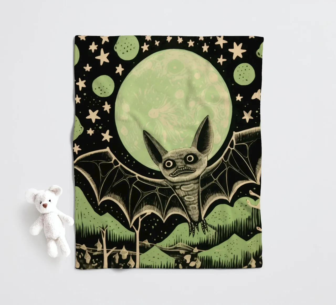 Pipistrello verde 2 coperta in pile da Minimal Animal Art