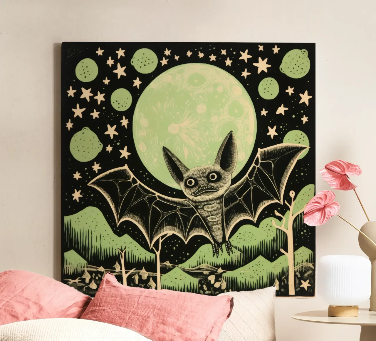 Pipistrello verde 2 tela con Cornice a cassetta da Minimal Animal Art