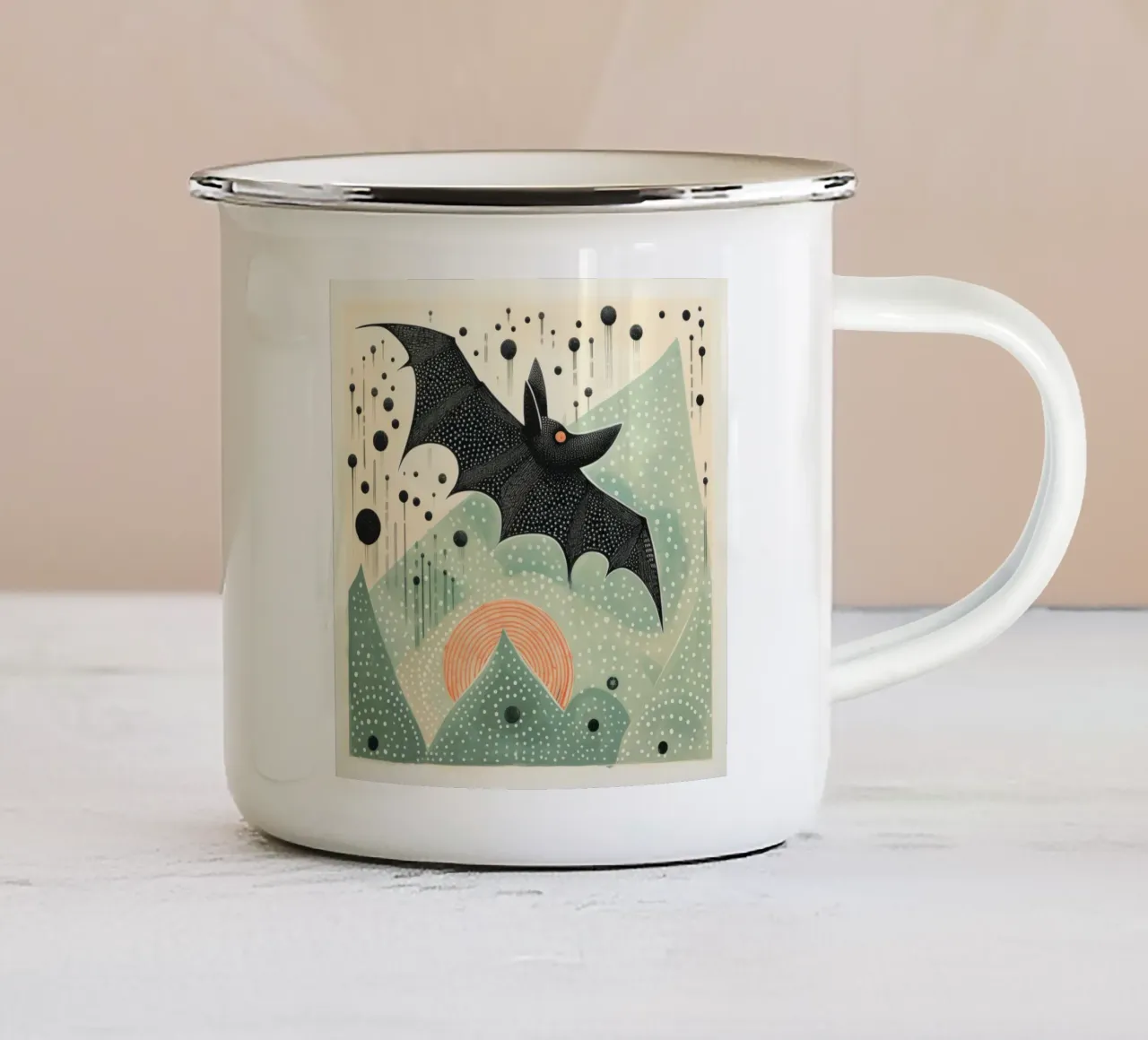 Pipistrello verde 3 tazza in smalto da Minimal Animal Art