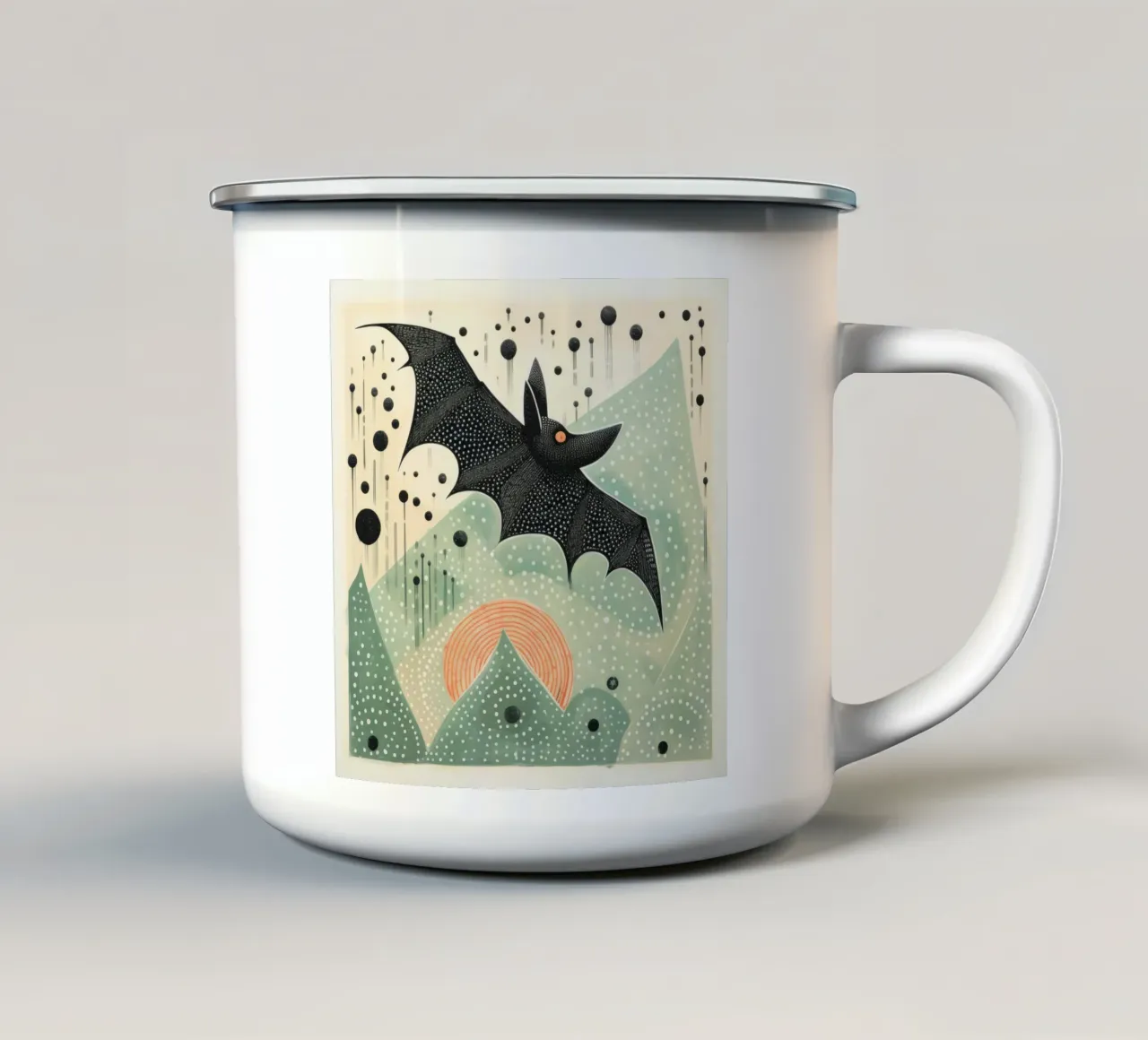 Pipistrello verde 3 tazza in smalto da Minimal Animal Art