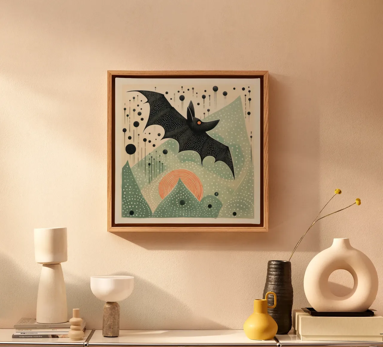 Pipistrello verde 3 tela con Cornice a cassetta da Minimal Animal Art