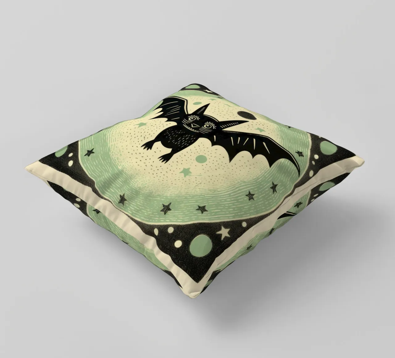 Pipistrello verde 4 cuscino da Minimal Animal Art