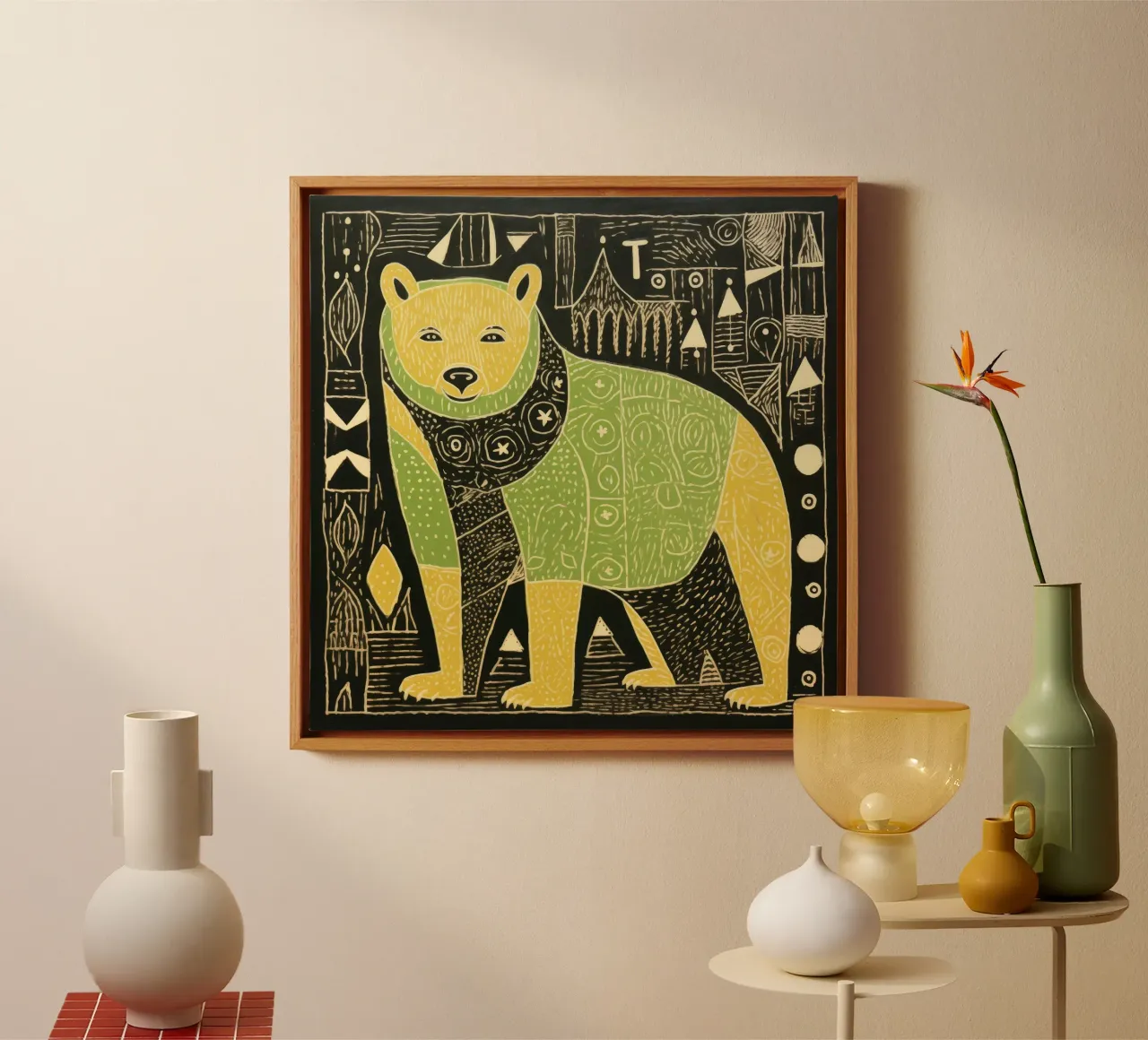 Groene Beer 3 canvas met Baklijst van Minimal Animal Art