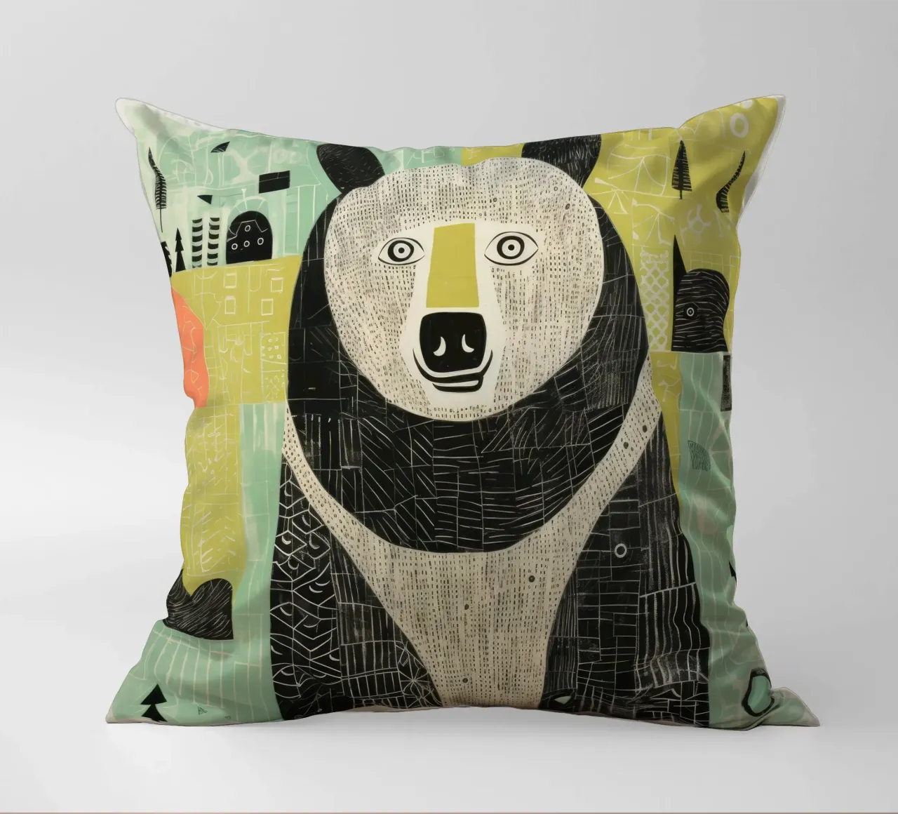 Orso verde 4 cuscino da Minimal Animal Art