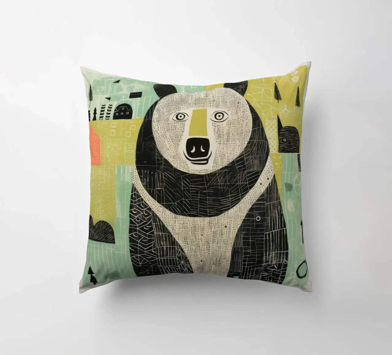 Orso verde 4 cuscino da Minimal Animal Art