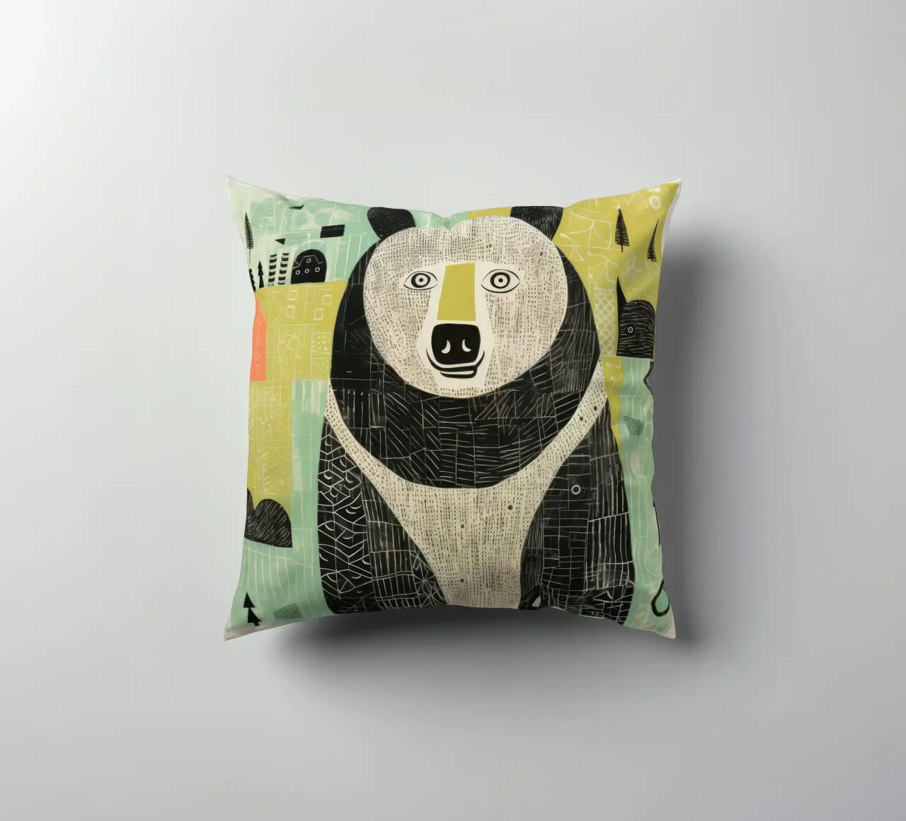 Orso verde 4 cuscino da Minimal Animal Art
