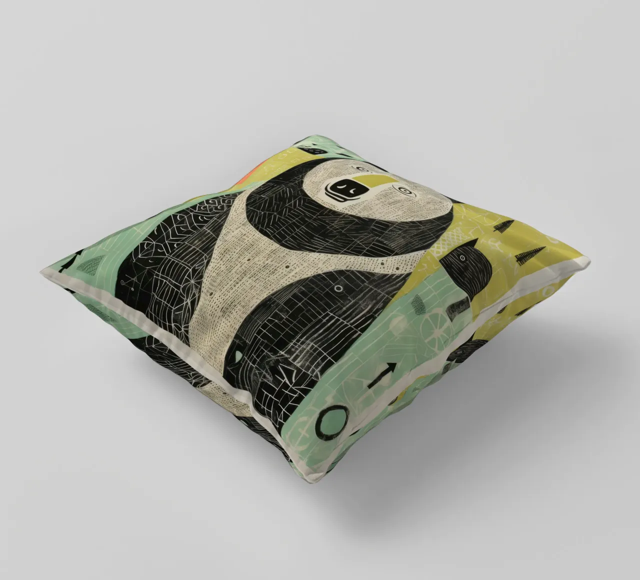 Orso verde 4 cuscino da Minimal Animal Art
