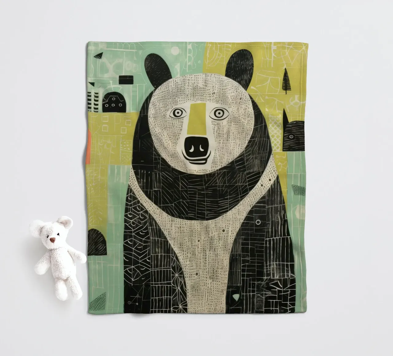 Orso verde 4 coperta in pile da Minimal Animal Art