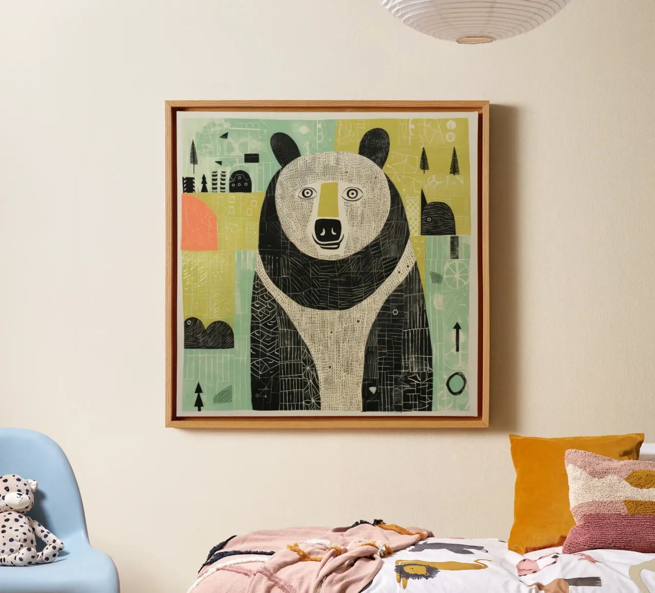 Groene beer 4 canvas met Baklijst van Minimal Animal Art